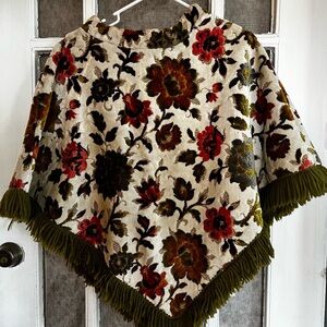 Floral Poncho with Fringe